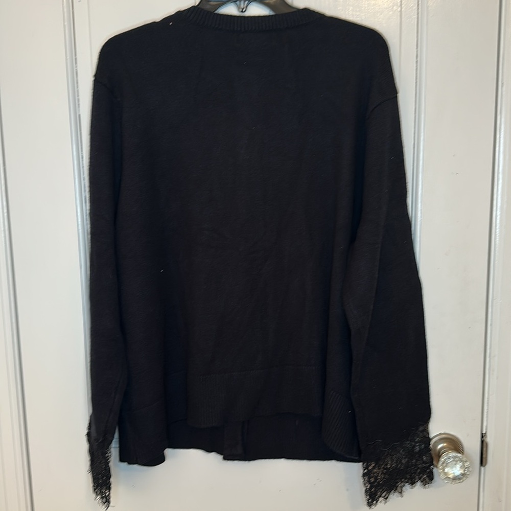 Ella Rafaella‎ Black Sweater Cardigan with Lace Sleeve Cuff size 2X NWT - Picture 4 of 4